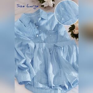 Chic sparkly shorts set, Baby Blue. Sz.Large, New